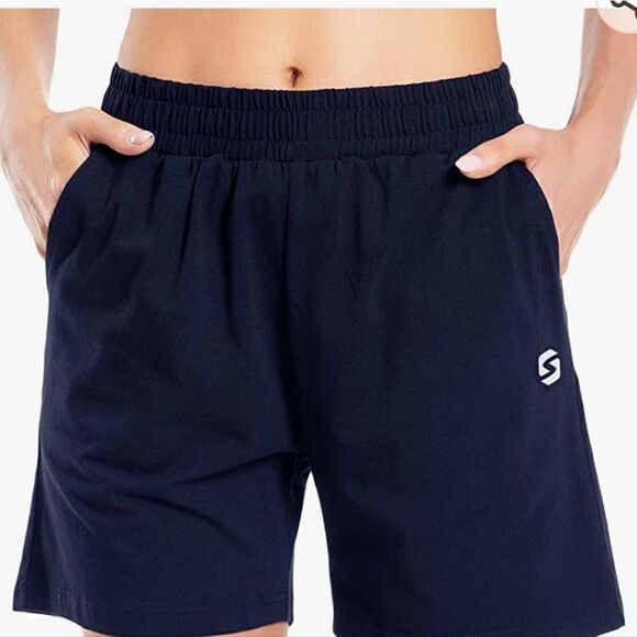 Spowind Navy Blue Women's Cotton Elastic Shorts With Pockets NWT Size S - Picture 3 of 9